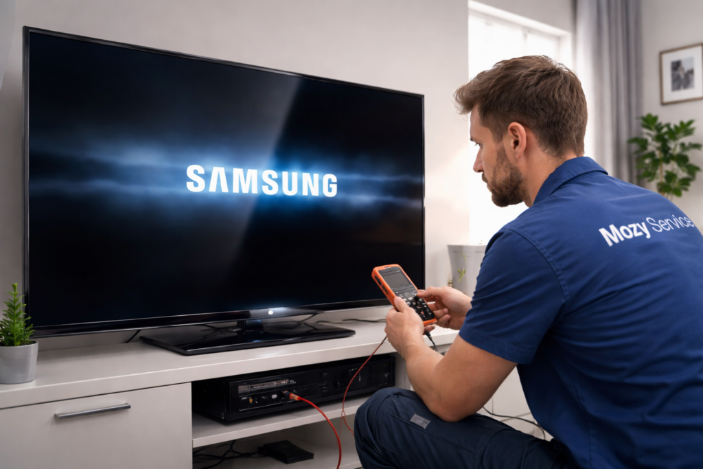Televizor Samsung care se aprinde și se stinge, reparat de Mozy Service Electronice